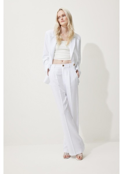 Wide Leg Keten Karışımlı Palazzo Pantolon Yüksek Bel Geniş Bol Paça Pensli Cepli A1922AX25SM fiyatları