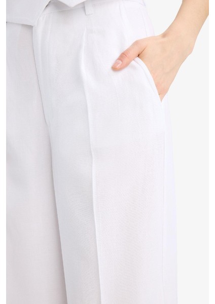 Wide Leg Keten Karışımlı Palazzo Pantolon Yüksek Bel Geniş Bol Paça Pensli Cepli A1922AX25SM