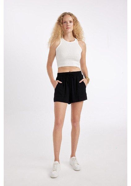 Regular Fit Normal Bel Düz Paça Krinkıl Viskon Şort A3532AX24HS