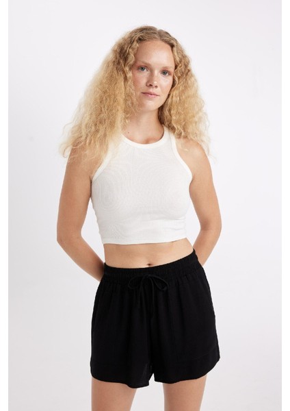 Regular Fit Normal Bel Düz Paça Krinkıl Viskon Şort A3532AX24HS