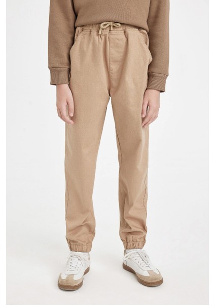 Erkek Çocuk Beli Bağcıklı Lastikli Paça Cepli Basic Düz Jogger Gabardin Pantolon A9395A824WN