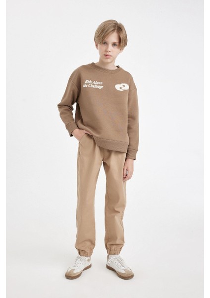 Erkek Çocuk Beli Bağcıklı Lastikli Paça Cepli Basic Düz Jogger Gabardin Pantolon A9395A824WN