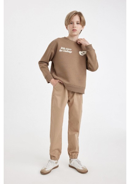 Erkek Çocuk Beli Bağcıklı Lastikli Paça Cepli Basic Düz Jogger Gabardin Pantolon A9395A824WN