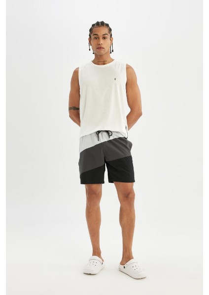 DeFactoFit Regular Fit Baskılı Esnek Dokulu Kısa Boy Deniz Şortu B5997AX24HS