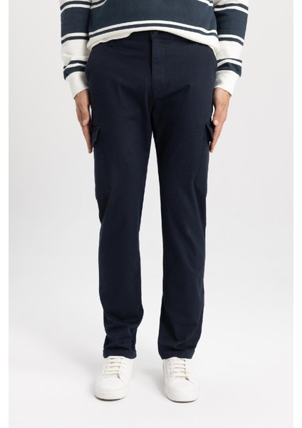 Twill Pantolon Regular Fit Kargo Cepli Uzun Boy Düz Paça B6642AX23WN