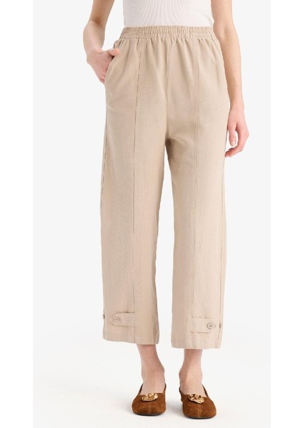 Keten Karışımlı Basic Düz Kısa Paça Harem Pantolon B7506AX25SP