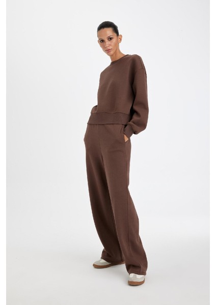 Straight Fit Kalın Kışılık Eşofman Altı Beli Lastikli Cepli Yüksek Bel Basic Düz B8571AX24WN