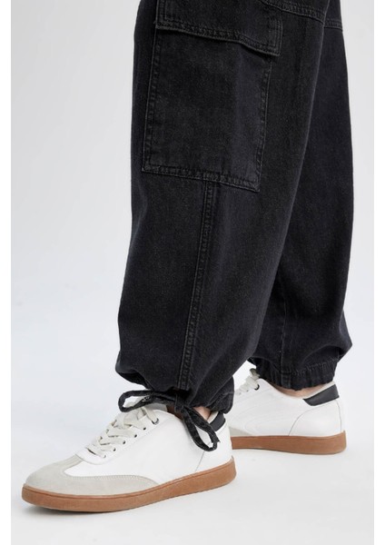 Kargo Jogger Yüksek Bel Bağcıklı Paça Bilek Boy Jean Yıkamalı Pantolon B9318AX24SP