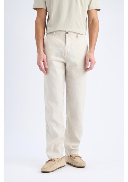 %100 Keten Relax Fit Rahat Kesim Düz Paça Yazlık Pantolon C1117AX25SP