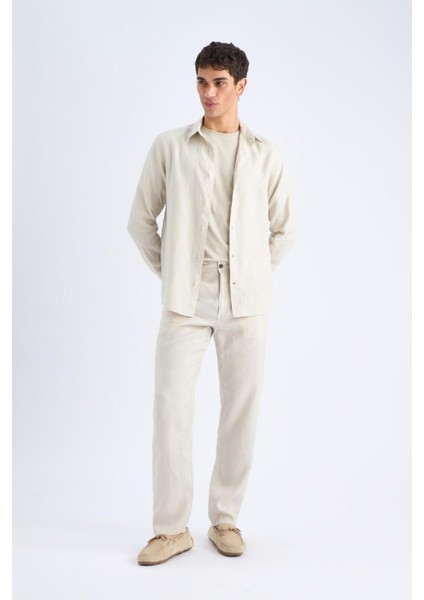 %100 Keten Relax Fit Rahat Kesim Düz Paça Yazlık Pantolon C1117AX25SP