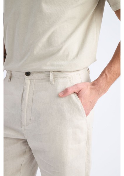 %100 Keten Relax Fit Rahat Kesim Düz Paça Yazlık Pantolon C1117AX25SP