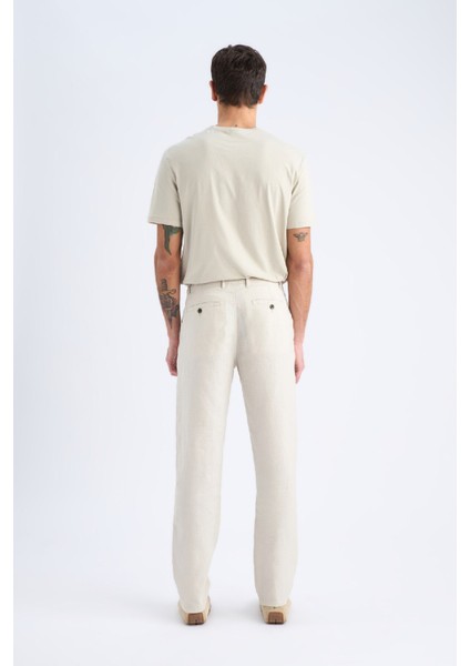 %100 Keten Relax Fit Rahat Kesim Düz Paça Yazlık Pantolon C1117AX25SP