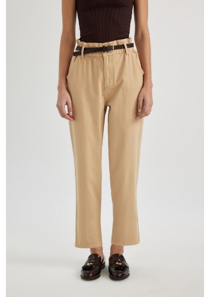 Baggy Fit Gabardin Kemerli Kumaş Pantolon Yüksek Bel Kısa Paça C1510AX24SP