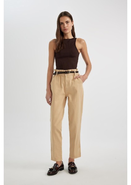 Baggy Fit Gabardin Kemerli Kumaş Pantolon Yüksek Bel Kısa Paça C1510AX24SP
