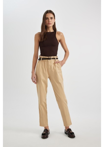Baggy Fit Gabardin Kemerli Kumaş Pantolon Yüksek Bel Kısa Paça C1510AX24SP