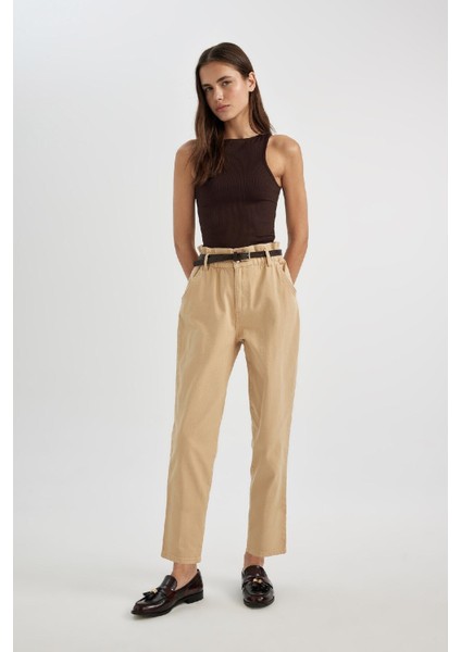 Baggy Fit Gabardin Kemerli Kumaş Pantolon Yüksek Bel Kısa Paça C1510AX24SP