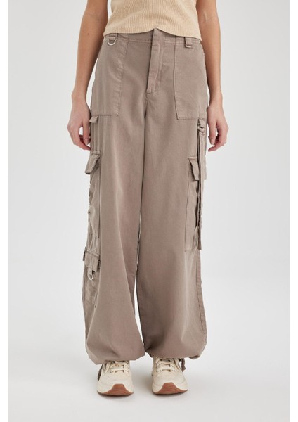 Paraşüt Gabardin Pantolon Kargo Cepli Yüksek Bel Standart Boy C1657AX24SP
