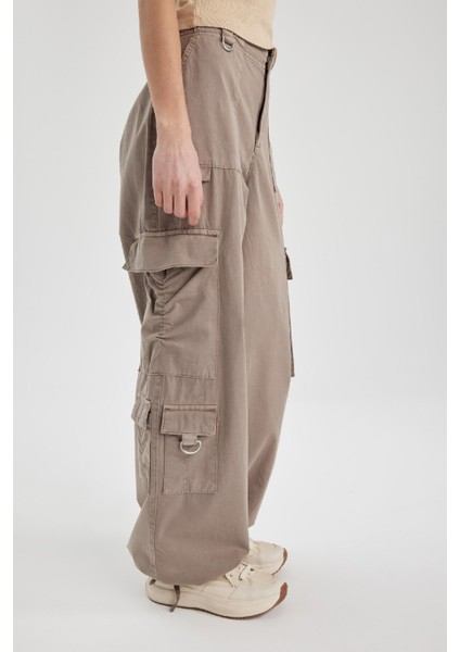 Paraşüt Gabardin Pantolon Kargo Cepli Yüksek Bel Standart Boy C1657AX24SP