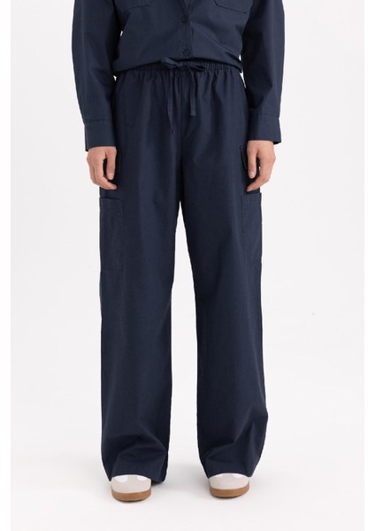 Kargo Fit Esnek Belli Cepli Bağcıklı Poplin Palazzo Pantolon C2148AX24SP