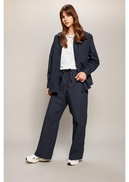 Kargo Fit Esnek Belli Cepli Bağcıklı Poplin Palazzo Pantolon C2148AX24SP