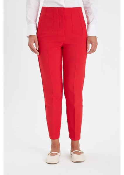 Crop Klasik Kumaş Pantolon Carrot Fit Fermuarlı Yüksek Bel Basic Düz Dar Paça C2466AX24AU
