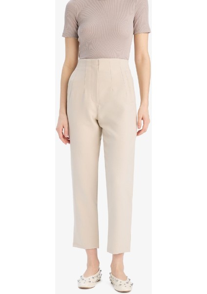 Carrot Fit Crop Kumaş Pantolon Fermuarlı Yüksek Bel Dar Paça C2466AX25SP