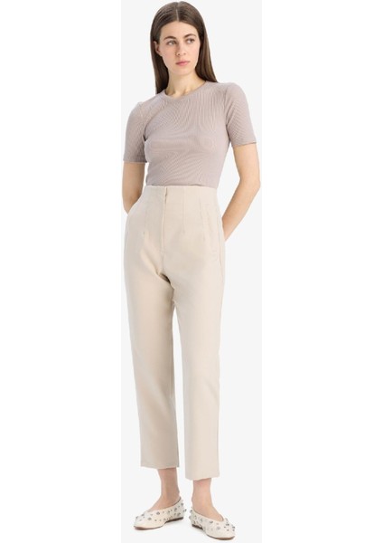 Carrot Fit Crop Kumaş Pantolon Fermuarlı Yüksek Bel Dar Paça C2466AX25SP