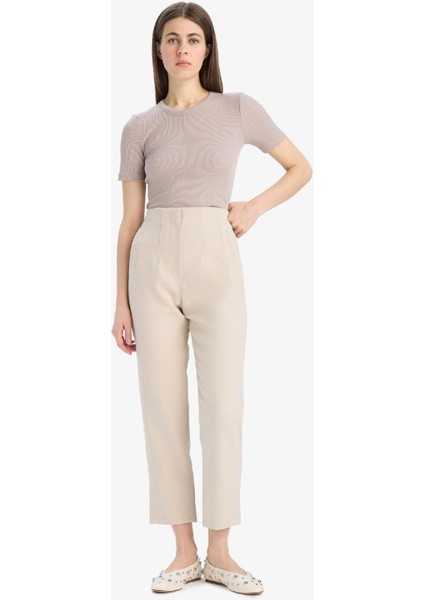 Carrot Fit Crop Kumaş Pantolon Fermuarlı Yüksek Bel Dar Paça C2466AX25SP