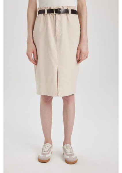 Kalem Normal Bel Yırtmaçlı Gabardin Midi Etek C2588AX24SP