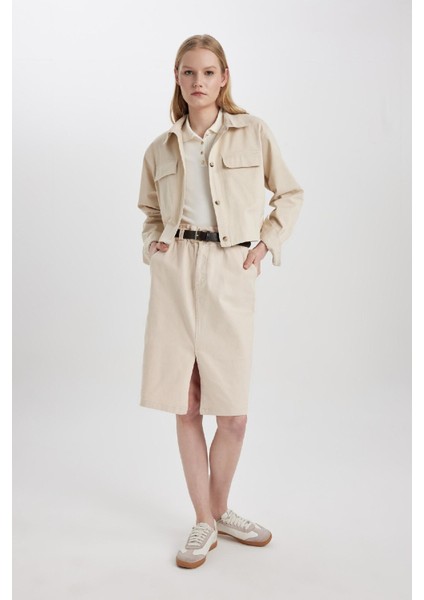 Kalem Normal Bel Yırtmaçlı Gabardin Midi Etek C2588AX24SP