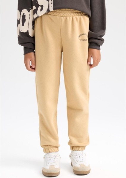 Kız Çocuk Standart Fit Beli Paçası Lastikli Baskılı Jogger Eşofman Altı D2295A824WN