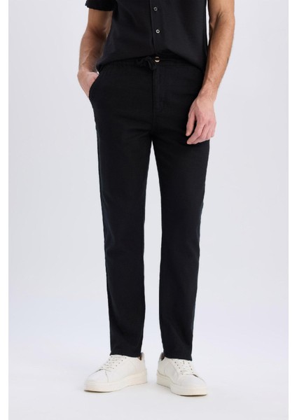 %100 Pamuk Yazlık Beli Lastikli Jogger Pantolon Slim Fit Dar Kesim Düz Paça Cepli D2671AX25SM