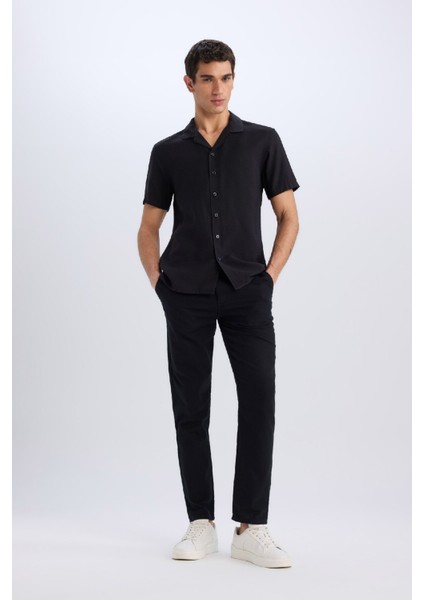 %100 Pamuk Yazlık Beli Lastikli Jogger Pantolon Slim Fit Dar Kesim Düz Paça Cepli D2671AX25SM