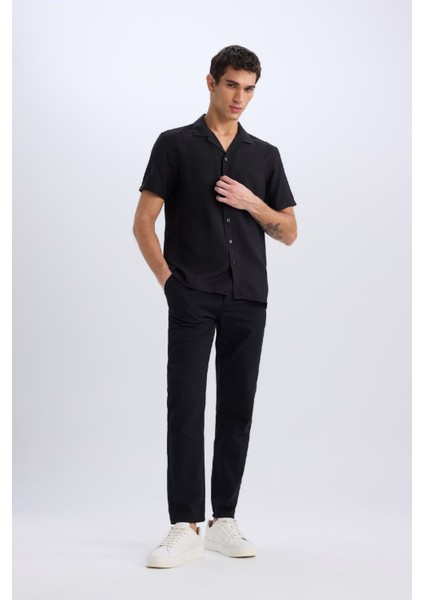 %100 Pamuk Yazlık Beli Lastikli Jogger Pantolon Slim Fit Dar Kesim Düz Paça Cepli D2671AX25SM