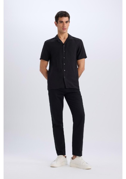 %100 Pamuk Yazlık Beli Lastikli Jogger Pantolon Slim Fit Dar Kesim Düz Paça Cepli D2671AX25SM