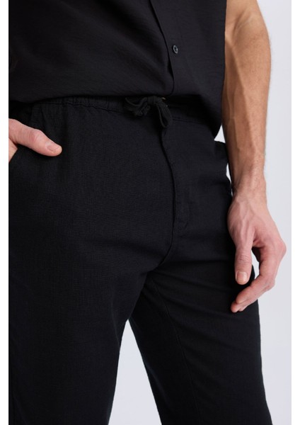 %100 Pamuk Yazlık Beli Lastikli Jogger Pantolon Slim Fit Dar Kesim Düz Paça Cepli D2671AX25SM