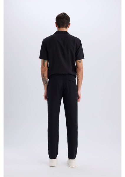 %100 Pamuk Yazlık Beli Lastikli Jogger Pantolon Slim Fit Dar Kesim Düz Paça Cepli D2671AX25SM