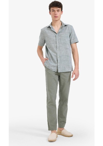 %100 Pamuk Keten Görünümlü Pantolon Beli Lastikli Slim Fit Dar Kesim Cepli Düz Paça D2671AX25SM