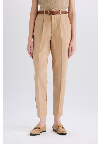 Carrot Fit Gabardin Kumaş Pantolon Kemerli Yüksek Bel Kısa Paça D2732AX24SM