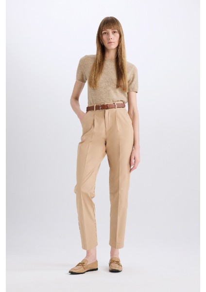 Carrot Fit Gabardin Kumaş Pantolon Kemerli Yüksek Bel Kısa Paça D2732AX24SM