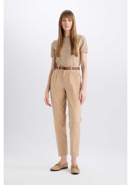 Carrot Fit Gabardin Kumaş Pantolon Kemerli Yüksek Bel Kısa Paça D2732AX24SM