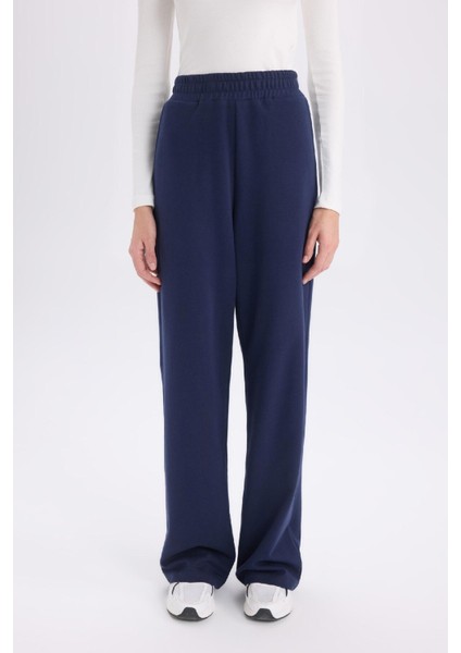 Wide Leg Geniş Paça Lacivert Eşofman Altı Beli Lastikli Cepli Basic Düz D3759AX24AU