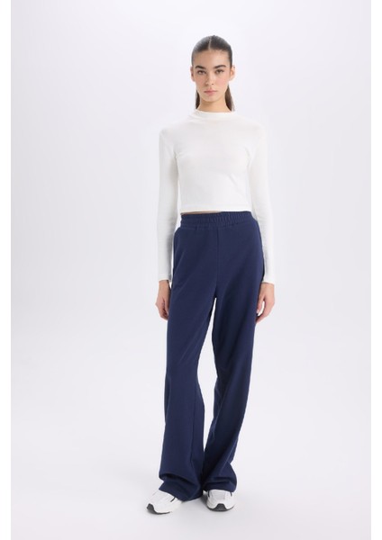 Wide Leg Geniş Paça Lacivert Eşofman Altı Beli Lastikli Cepli Basic Düz D3759AX24AU