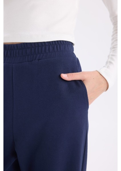Wide Leg Geniş Paça Lacivert Eşofman Altı Beli Lastikli Cepli Basic Düz D3759AX24AU