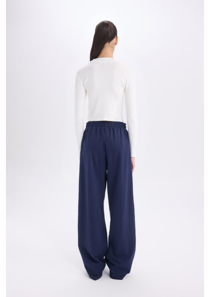 Wide Leg Geniş Paça Lacivert Eşofman Altı Beli Lastikli Cepli Basic Düz D3759AX24AU
