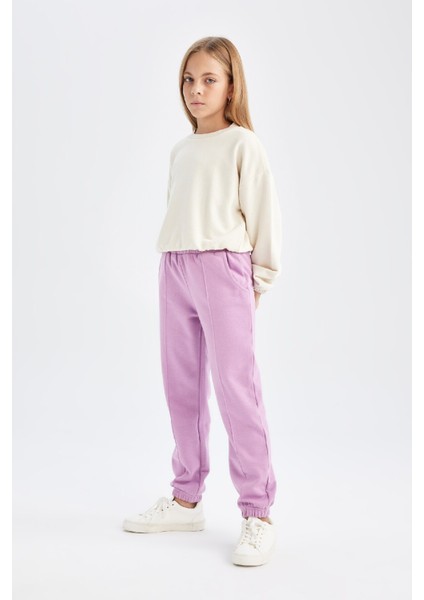 Kız Çocuk Beli Paçası Lastikli Basic Düz Jogger Eşofman Altı D3201A824WN