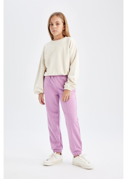Kız Çocuk Beli Paçası Lastikli Basic Düz Jogger Eşofman Altı D3201A824WN