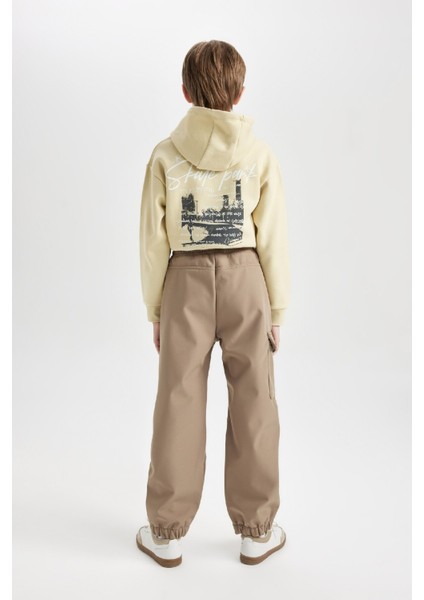 Erkek Çocuk Beli ve Paçası Lastikli Kargo Cepli Pelüş Polar Astarlı Jogger Pantolon D3460A824WN