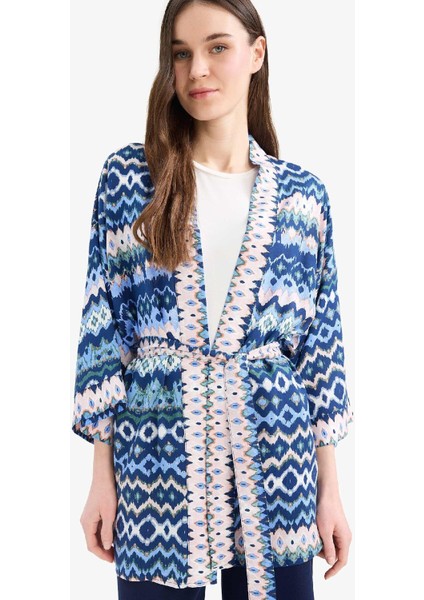 Relax Fit Desenli Kuşaklı Kimono D5443AX25SP