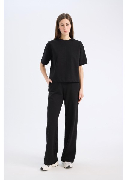 Wide Leg Geniş Paça Eşofman Altı Beli Lastikli Cepli Basic Düz D3759AX25SP